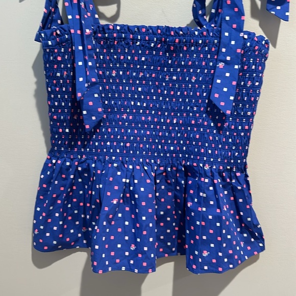 NWT Lilly Pulitzer Rivera Smocked Top Tie Shoulder Peplum Top XL - Picture 5 of 9